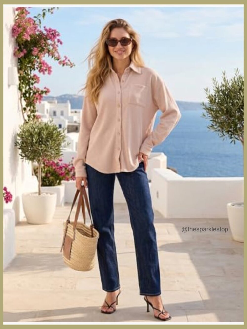 Waffle Knit Button Down Shacket Long Sleeve V Neck Lightweight Blouse w/ Pocket - Picture 3 of 7